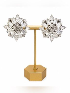 Vintage Clear Crystal Rhinestone Snowflake Starburst Clip-On Earrings